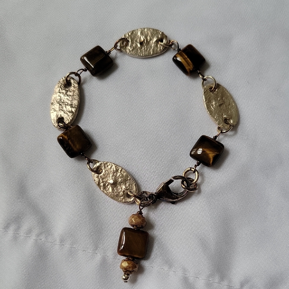 Elegant Sterling Silver and Brown Beaded Hand Made Bracelet